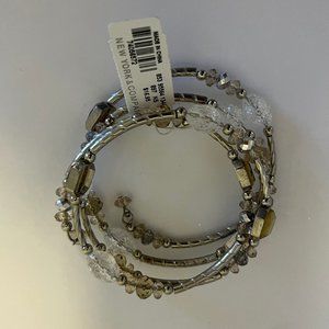 NWT New York & Company wrap bracelet, white/yellow/light brown &silver tone